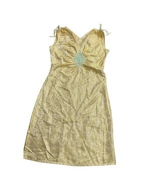 VTG Kit Cornell Dress Sz 4 Sleeveless V Neck Victorian Sheath Yellow *small flaw